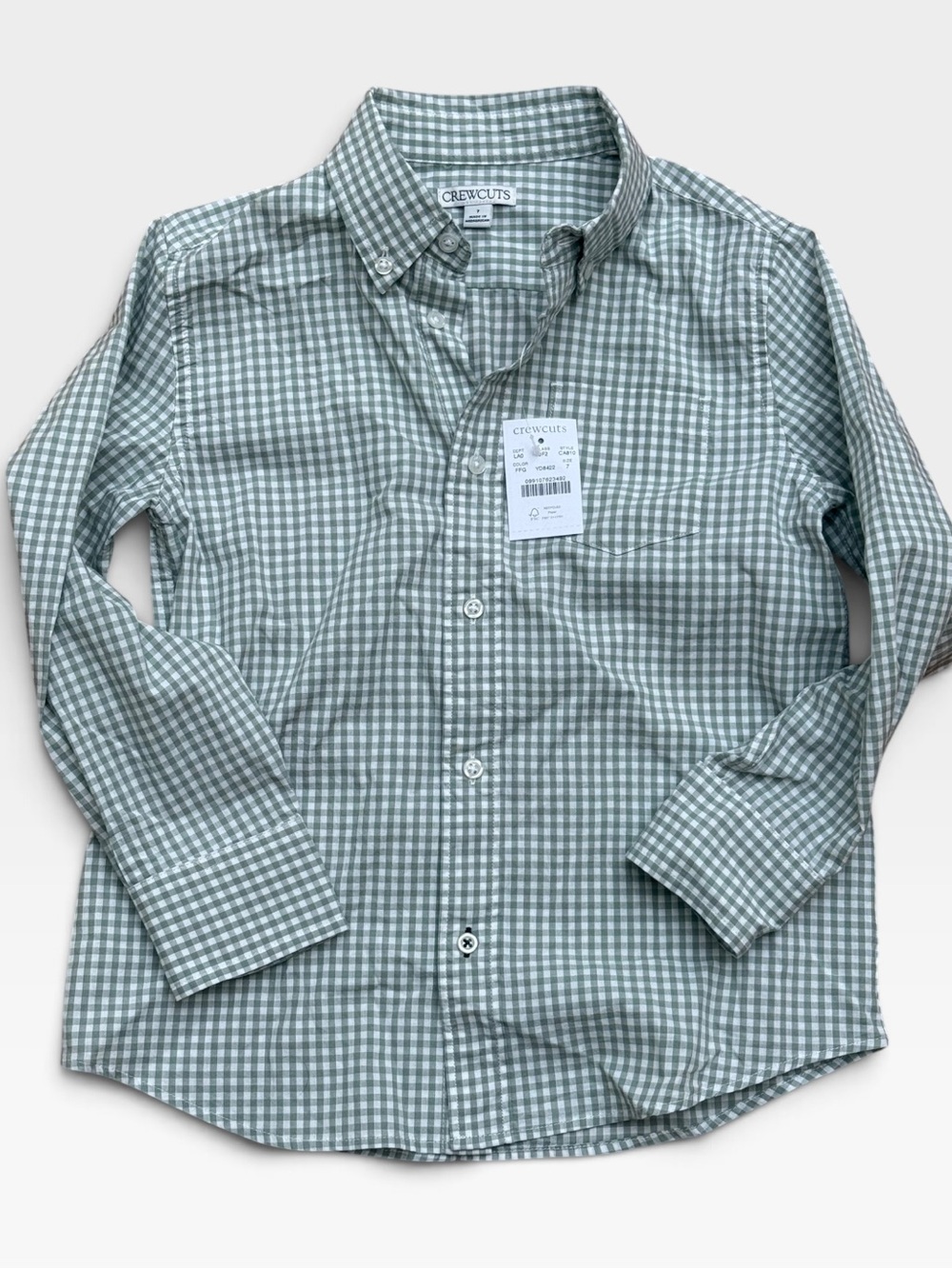 NWT Crewcuts Boys Sage Green Gingham Button Shirt Sz 7